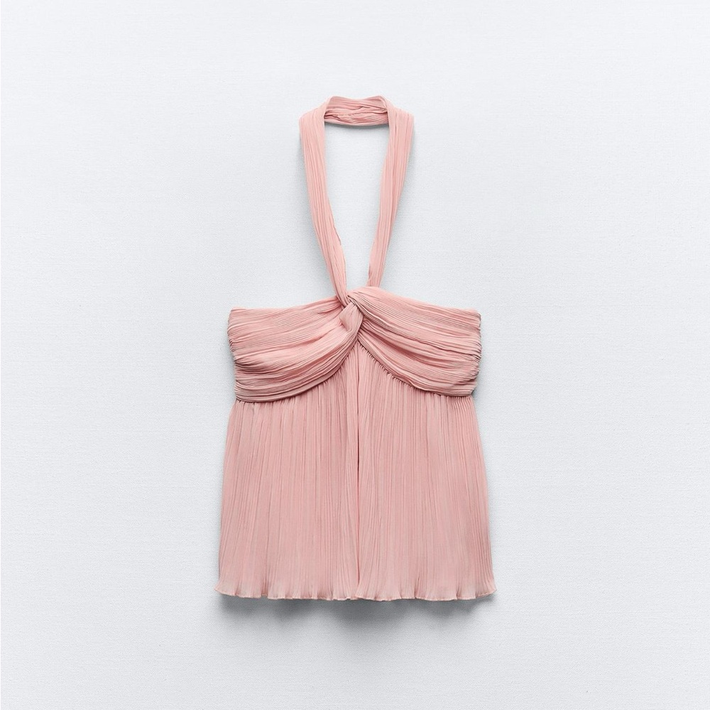 Zara pink pleated knot top